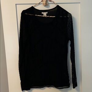 Sheer long sleeve black patterned top